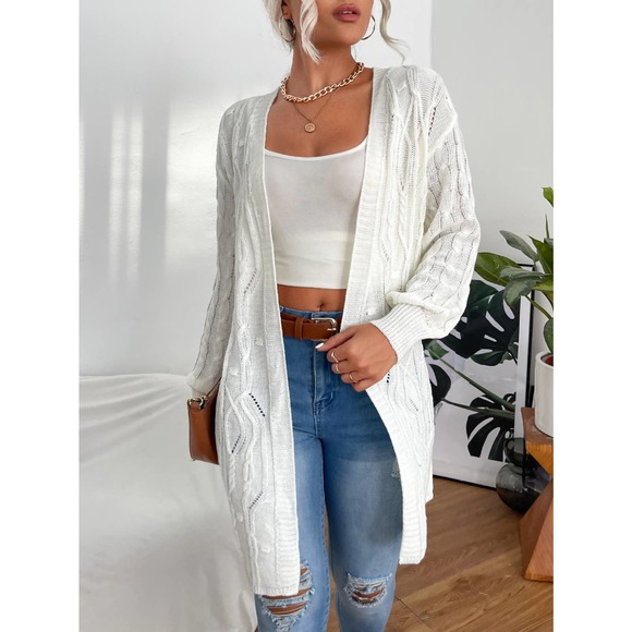 Cable Knit Drop Shoulder Duster Cardigan sweater white - Picture 1 of 11